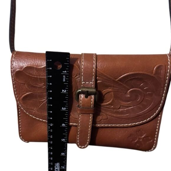 Patricia Nash- Torri Leather Flap Crossbody Burnished Tooled Bag Brass Fixture - Picture 6 of 10